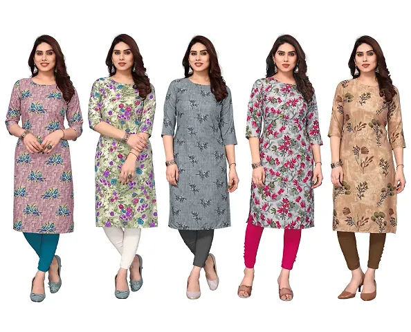 Stylish Printed Crepe Straight Kurti Combo of 5