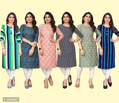 Stylish Multicoloured Crepe Printed Straight Kurti For Women Combo Pack Of 6