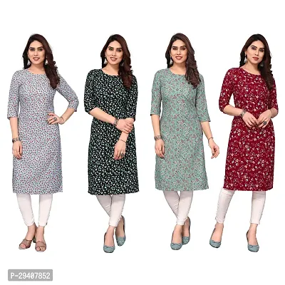 Stylish Multicoloured Crepe Printed Kurta For Women Pack Of 4