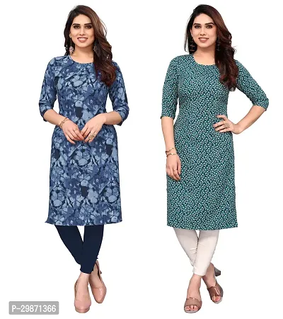 Pretty Crepe Printed Straight Kurta Combo Of 2