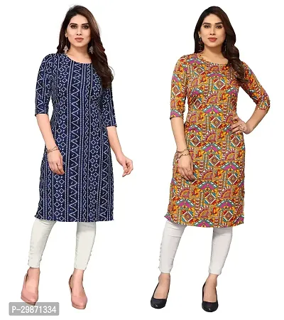 Pretty Crepe Printed Straight Kurta Combo Of 2