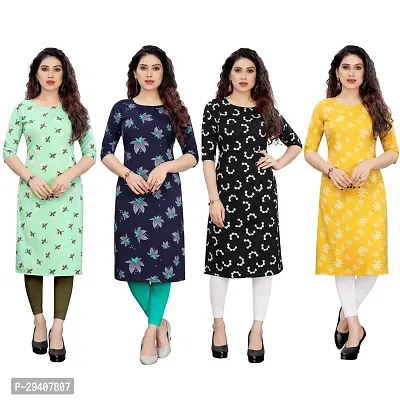 Stylish Multicoloured Crepe Printed Kurta For Women Pack Of 4