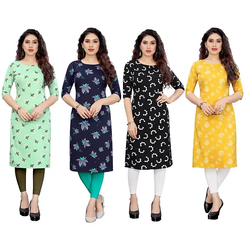 Beautiful Crepe Printed Straight Kurti For Women Pack Of 4