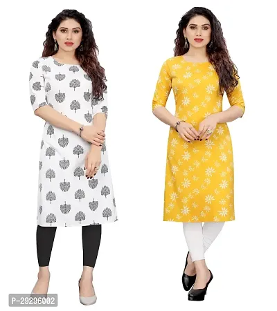 Stylish Multicoloured Crepe Printed Kurta For Women Pack Of 2-thumb0