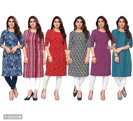 Beautiful Crepe Printed Straight Kurta For Women Pack of 6