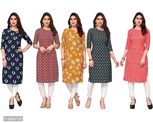 Stylish American Crepe Printed Straight Kurta For Women- Pack Of 5