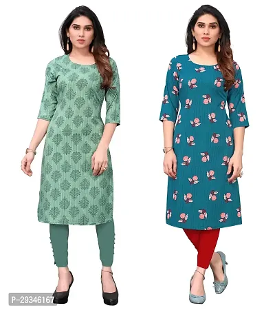 Stylish Multicoloured Crepe Stitched Kurta For Women Pack Of 2