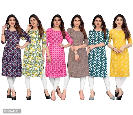 Beautiful Crepe Printed Straight Kurta For Women Pack of 6