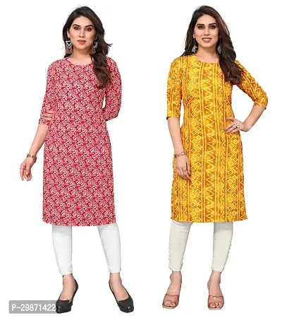 Pretty Crepe Printed Straight Kurta Combo Of 2