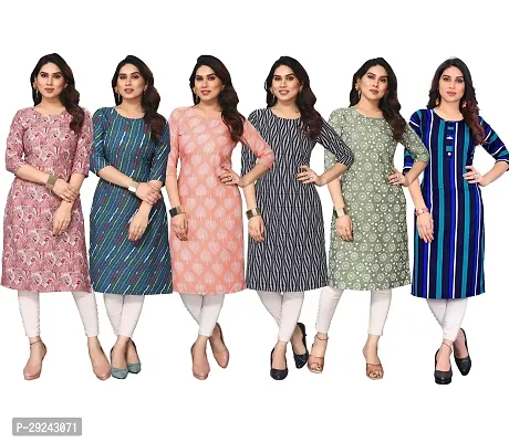 Beautiful Crepe Printed Straight Kurta For Women Pack of 6