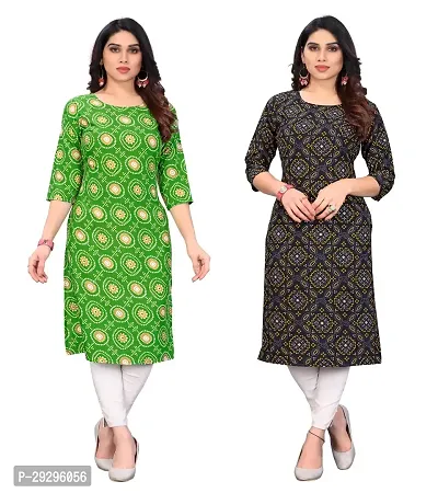 Stylish Multicoloured Crepe Printed Kurta For Women Pack Of 2-thumb0