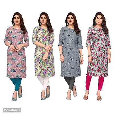 Stylish Multicoloured Crepe Printed Kurta For Women Pack Of 4-thumb0