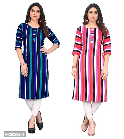 Stylish Multicoloured Crepe Striped Kurta For Women Pack Of 2