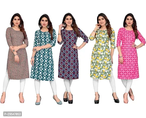 Stylish American Crepe Printed Straight Kurta For Women- Pack Of 5-thumb0