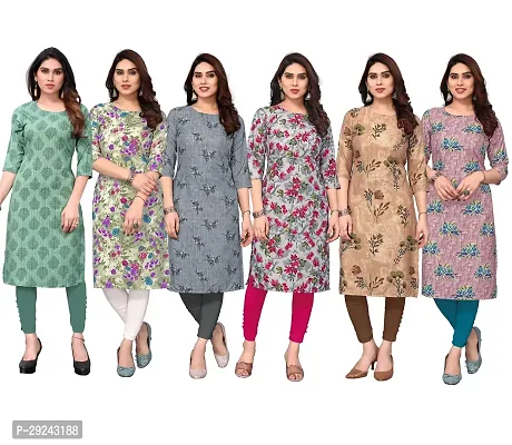 Beautiful Crepe Printed Straight Kurta For Women Pack of 6