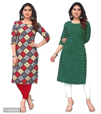 Stylish Multicoloured Crepe Stitched Kurta For Women Pack Of 2-thumb0