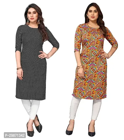 Pretty Crepe Printed Straight Kurta Combo Of 2