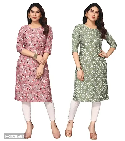 Stylish Multicoloured Crepe Printed Kurta For Women Pack Of 2