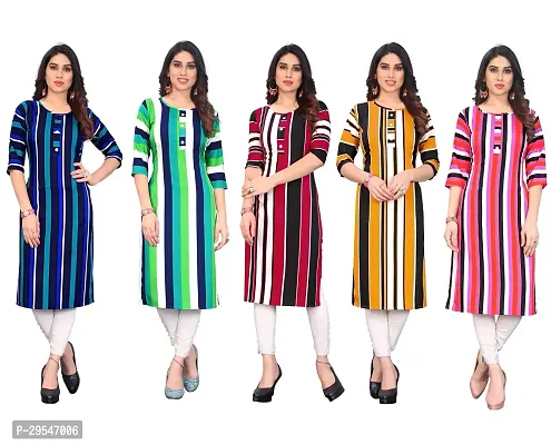 Stylish American Crepe Striped Straight Kurta For Women- Pack Of 5