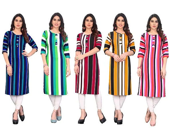 Stylish Printed Crepe Straight Kurti Combo of 5