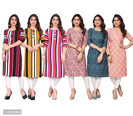 Beautiful Crepe Printed Straight Kurta For Women Pack of 6