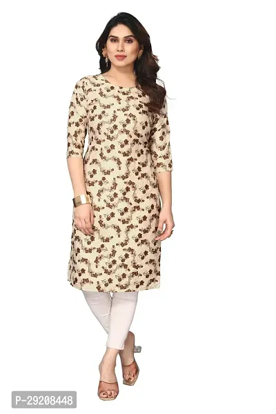 Pretty Beige Printed Crepe Straight Kurta-thumb0