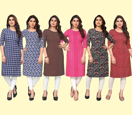 Stylish Crepe Printed Kurti - Pack of 6