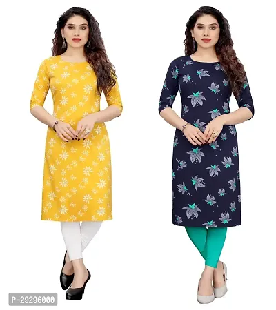 Stylish Multicoloured Crepe Printed Kurta For Women Pack Of 2