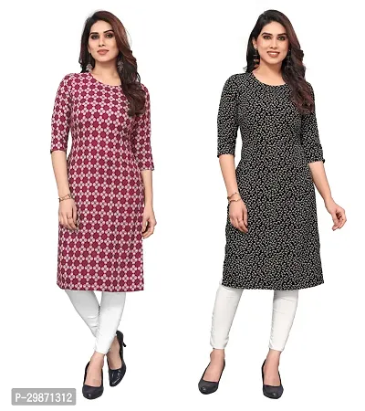 Pretty Crepe Printed Straight Kurta Combo Of 2