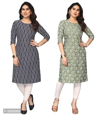 Stylish Multicoloured Crepe Printed Kurta For Women Pack Of 2