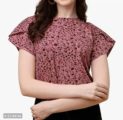 Elegant Pink Cotton Blend Printed Top For Women-thumb0