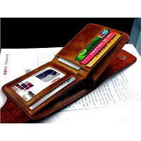 Mens Genuine PU Leather Wallet Stylish Printed 2 Cash Compartment and 2 Card Slot Slim Smooth Perfect look (Brown)-thumb1
