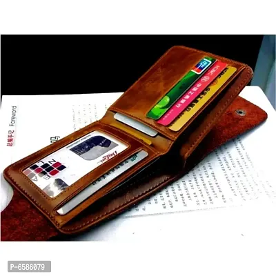 Mens Genuine PU Leather Wallet Stylish Printed 2 Cash Compartment and 2 Card Slot Slim Smooth Perfect look (Brown)-thumb2