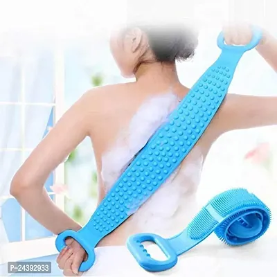 Silicone Body Back Scrubber Double Side Bathing Brush for Skin Deep Cleaning Massage, Dead Skin Removal Exfoliating Belt for Shower, Easy to Clean (BODY BACK BELT SCRUBBER)-thumb0