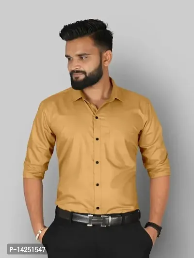 Stylish Cotton Blend Regular Fit Solid Spread Collar Casual Shirt For Men-thumb0