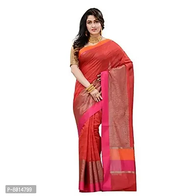 NAEUSA Womens Contrast Border Banarasi Paislaey Zari Desing Saree with Unstitched Blouse Piece BTC-KS 8 Red-thumb0