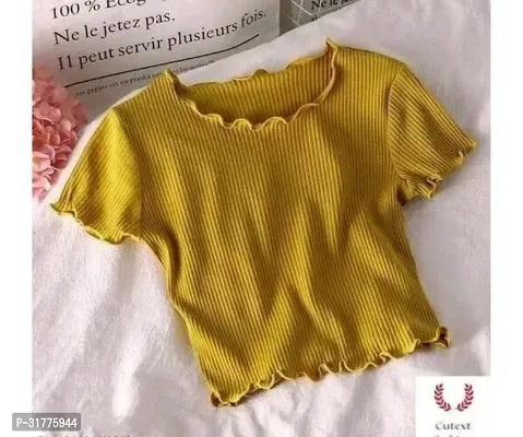 Stylish Yellow Cotton Solid Crop Length For Women-thumb0