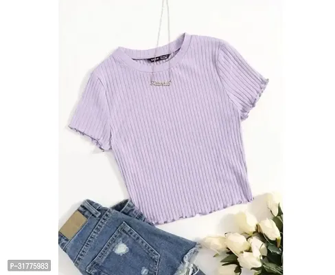 Stylish Purple Cotton Solid Crop Length For Women-thumb0