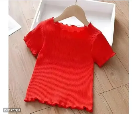 Stylish Red Cotton Solid Crop Length For Women-thumb0