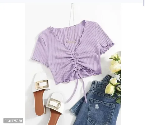 Stylish Purple Cotton Solid Crop Length For Women-thumb0