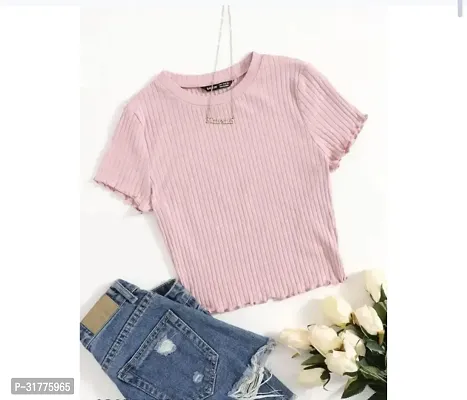 Stylish Pink Cotton Solid Crop Length For Women-thumb0