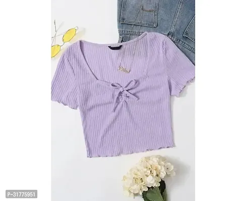 Stylish Purple Cotton Solid Crop Length For Women-thumb0