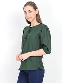 Women's Green Solid Rayon Regular Length Top-thumb2