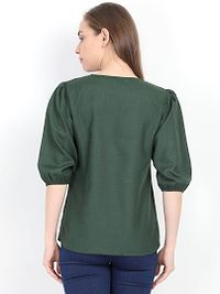 Women's Green Solid Rayon Regular Length Top-thumb4