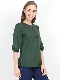 Women's Green Solid Rayon Regular Length Top-thumb3