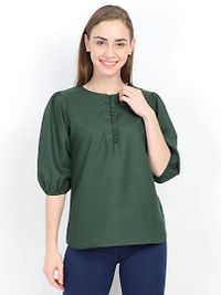 Women's Green Solid Rayon Regular Length Top-thumb1