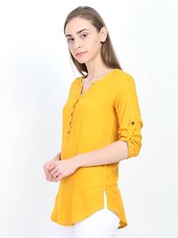 Women's Yellow Solid Cotton Regular Length Top-thumb2