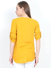 Women's Yellow Solid Cotton Regular Length Top-thumb4