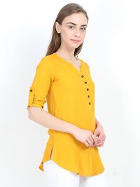 Women's Yellow Solid Cotton Regular Length Top-thumb3