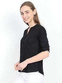 Women's Black Solid Rayon Regular Length Top-thumb2